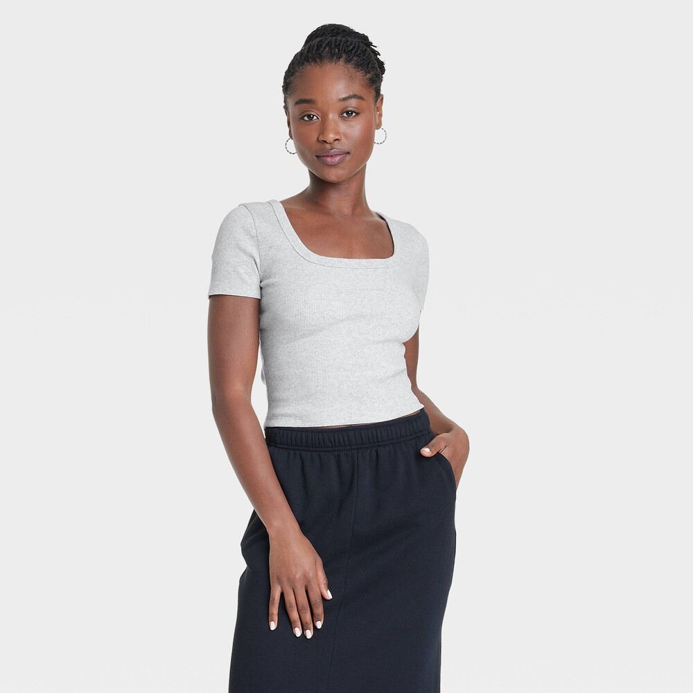 Shrunken Short Sleeve Scoop Neck T-Shirt - Heather Gray M